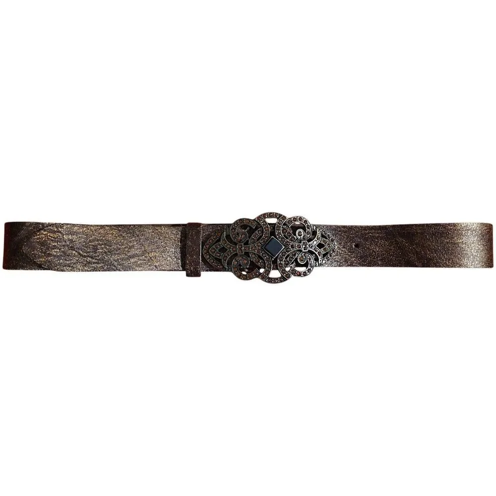 Streets Ahead Metallic Leather Belt with Ornate Buckle / Rhinestones, Medium